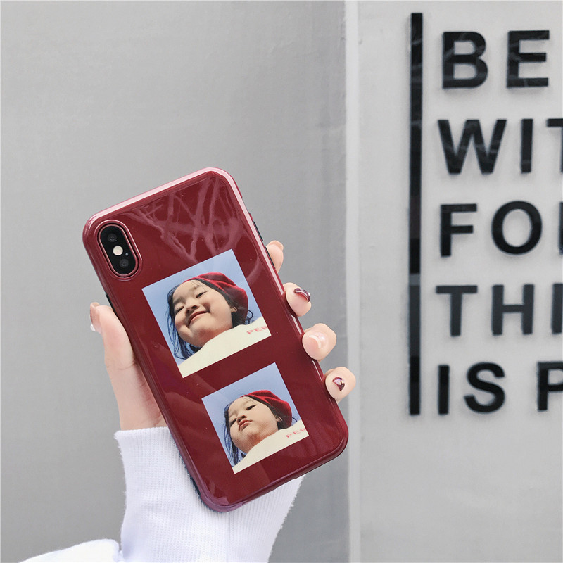 权律二可爱表情包女孩苹果6s手机壳酒红色iphone8/7plus软壳x创意