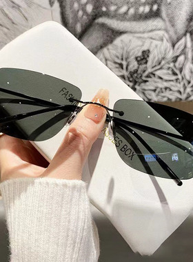 偏光墨镜男高级感斯文败类无框金丝细边太阳眼镜时尚开车驾驶骑行