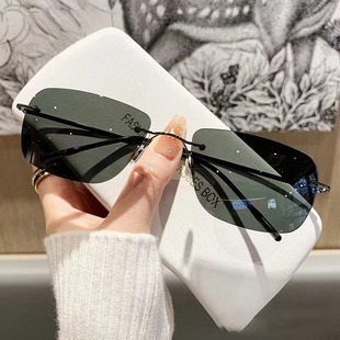 偏光墨镜男高级感斯文败类无框金丝细边太阳眼镜时尚开车驾驶骑行