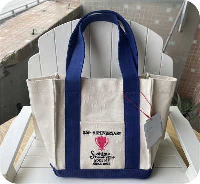 EARTHMADE厚帆布撞色手提包绣花