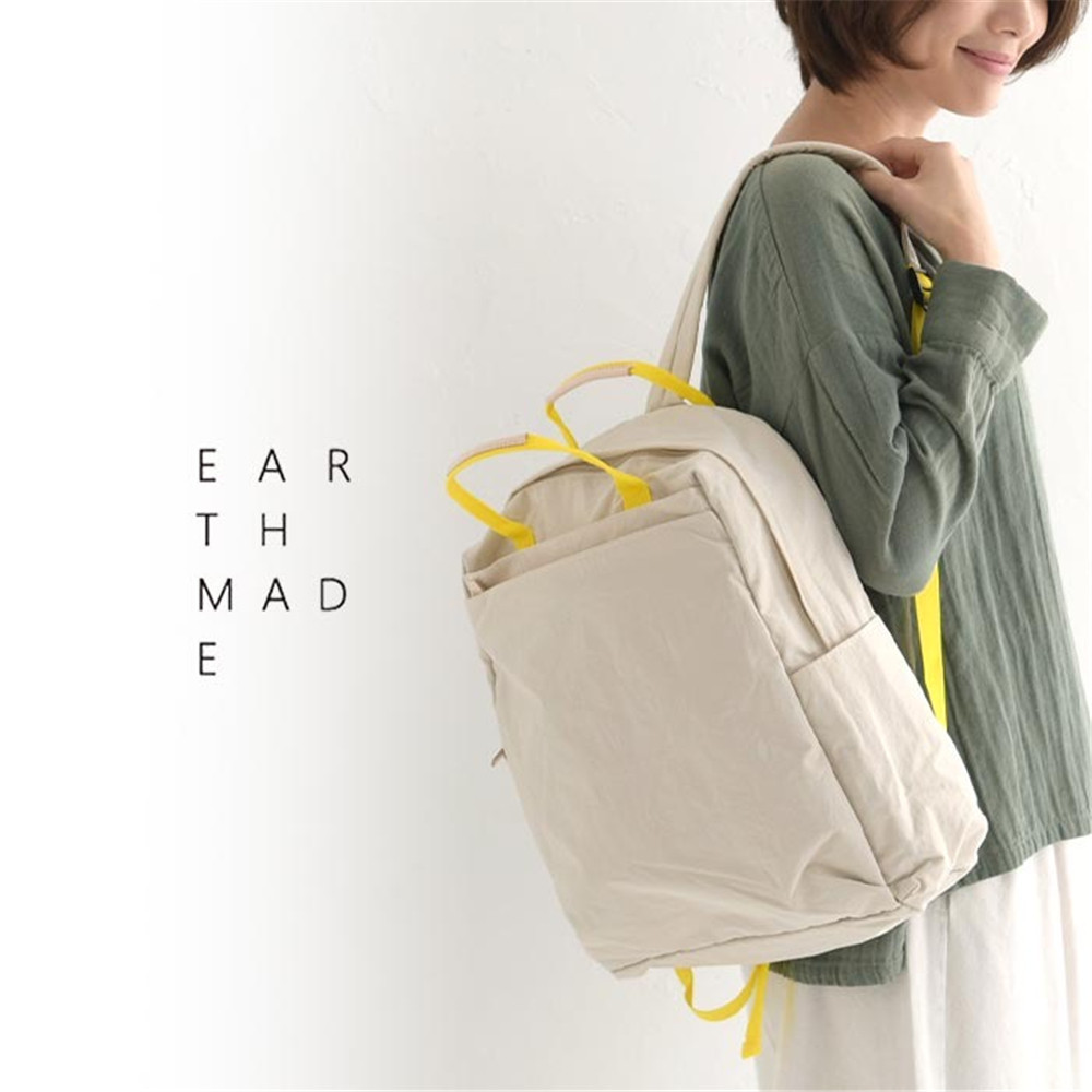 earthmade日本原厂复古潮牌小众学院防水尼龙布牛皮12袋双肩背包