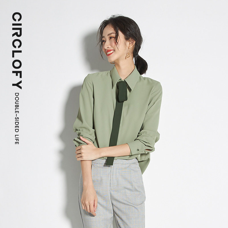 阿cir绿色雪纺衬衫女职业正装2020新款很仙的衬衣设计感小众上衣