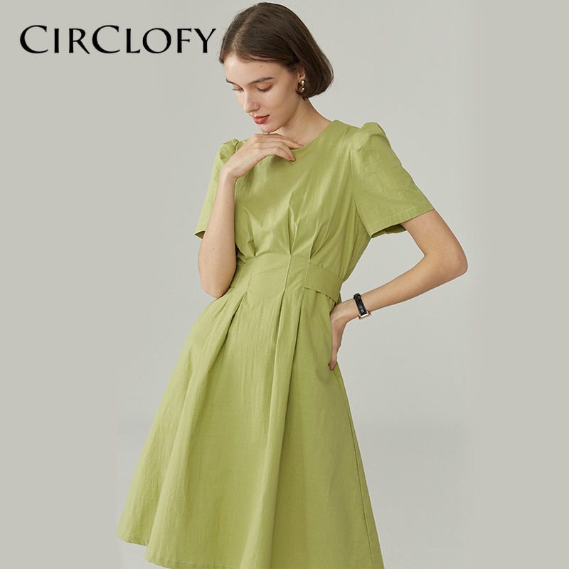 阿cir轻熟风连衣裙女夏季2020新款收腰显瘦气质牛油果绿长款裙子