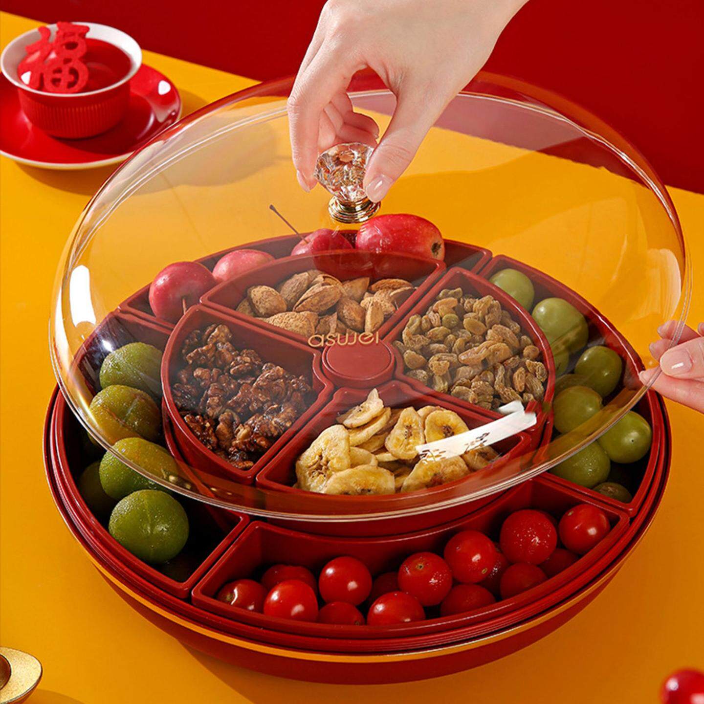 果盘客厅茶几家用轻奢高端旋转新年糖果盒分格密封坚果瓜子收纳盒