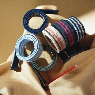 条纹魔术贴腰带3.5cm加厚帆布彩色腰带无铁磁过安检男女青年裤带