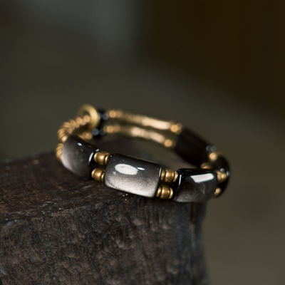 曲尾花原创设计手工银曜石手链