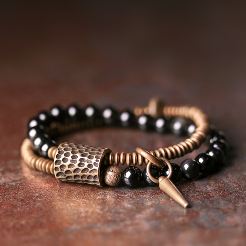 曲尾花带眼冰曜珠子混搭设计手链