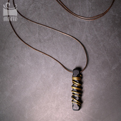 曲尾花复古饰品手工绕铜丝黑檀木毛衣链休闲街头个性 肌理大吊坠男