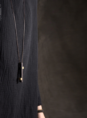 曲尾花欧美复古饰品 黑檀木吊坠男 手工镶铜个性原创毛衣链女长款