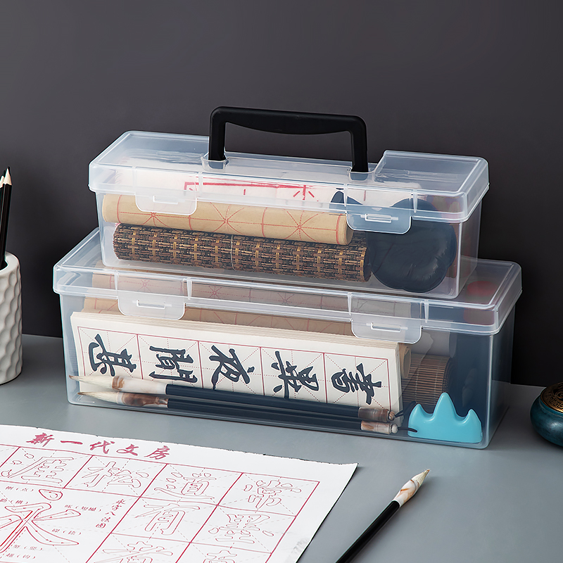 书法用品套装毛笔收纳盒便携式美术绘画工具整理箱多功能学生笔盒 收纳整理 文具收纳盒 原图主图