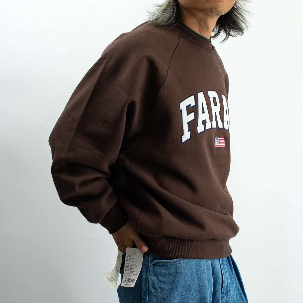 DOOITT#FARAH日系复古休闲宽松刺绣logo反面割绒圆领长袖套头卫衣