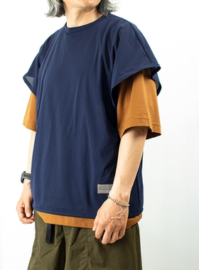 DOOITT#Poliquant日系日本原产休闲针织拼接短袖套头衫圆领T恤