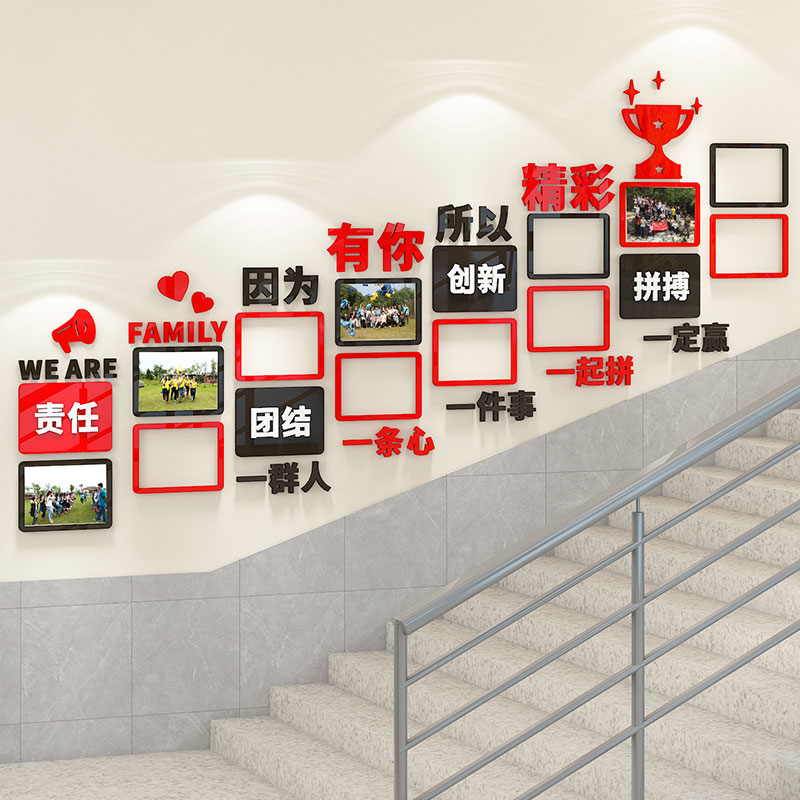 团队员工风采展示照片墙贴公司企业楼梯文化墙布置办公室墙面装饰
