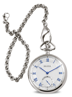 海鸥表SEAGULL手动上链机械怀表M3600S镂空机芯双蓝宝水晶表镜