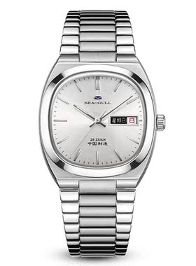 海鸥表卓尔系列双日历自动机械钢带中性腕表复古方形电视1051L