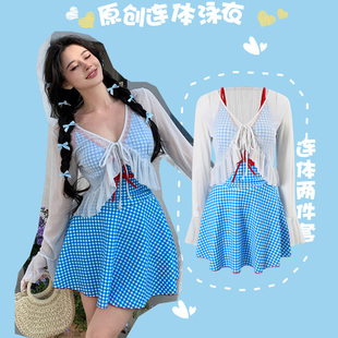 微胖女孩遮肉绝美游泳衣 吊带性感裙式 温泉泳衣女款 连体高级感大码