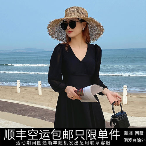 女裙式黑天鹅长袖泳衣
