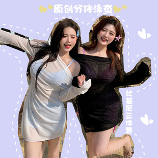 比基尼三件套遮肉显瘦泡温泉胖mm微胖女孩 般沐性感辣妹泳衣女大码