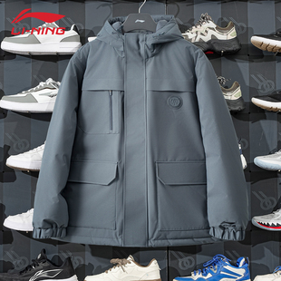 保暖宽松连帽鸭绒AYMV295 新款 李宁工装 羽绒服男防泼水2025年冬季