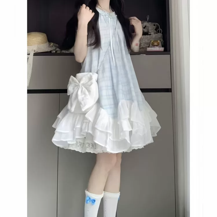 女孩裙子2026新款今年流行爆款女童格子拼接连衣裙夏季儿童巨好看