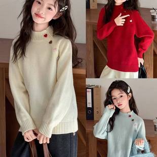 女童毛衣内搭冬季2025新款儿童半高领针织打底衫女大童加厚毛线衣