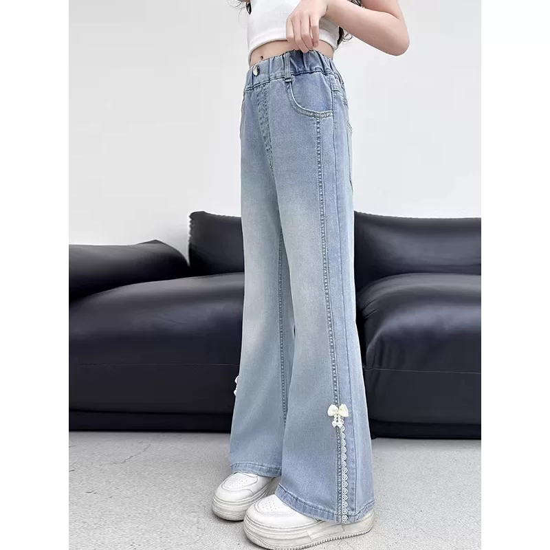 女童夏季牛仔喇叭裤薄款2026新款儿童洋气浅色微喇女大童夏装裤子