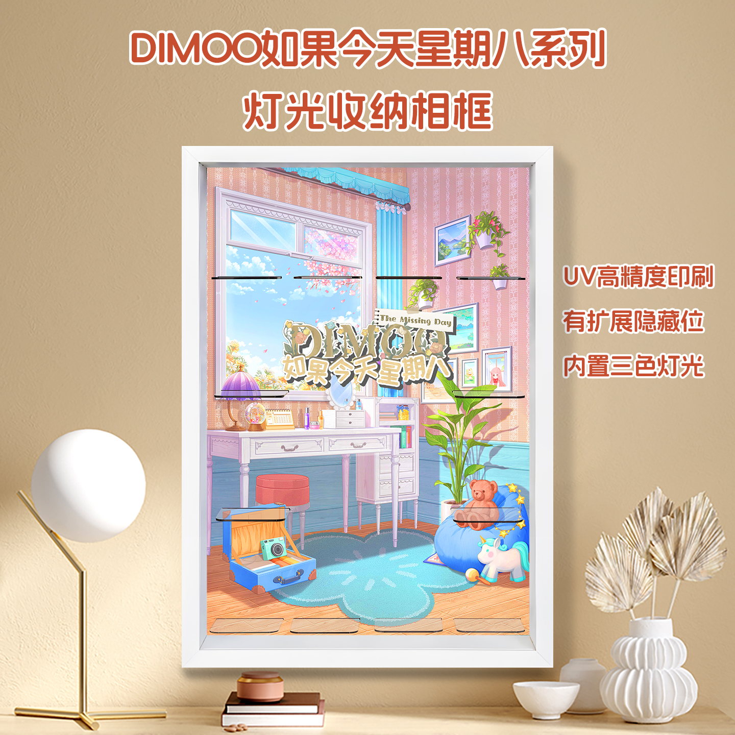 DIM00如果今天星期八系列壁挂收纳展示相框适用泡泡玛特盲盒带灯
