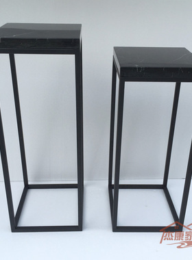 现代简约黑色烤漆花架时尚花几大理石装饰架雕塑台花盆架花几现货