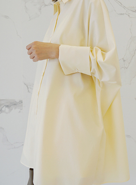 UONE手工定制女装2021夏季女宽松衬衫裙中长款显廋黄色显白