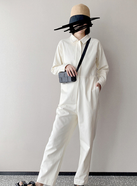 UONE手工定制工装连体裤女2021秋新款高腰修身显瘦纯棉连体衣休闲