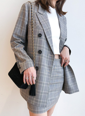 UONE手工定制2021春季西装外套长袖女格子职业休闲羊毛小西服女装