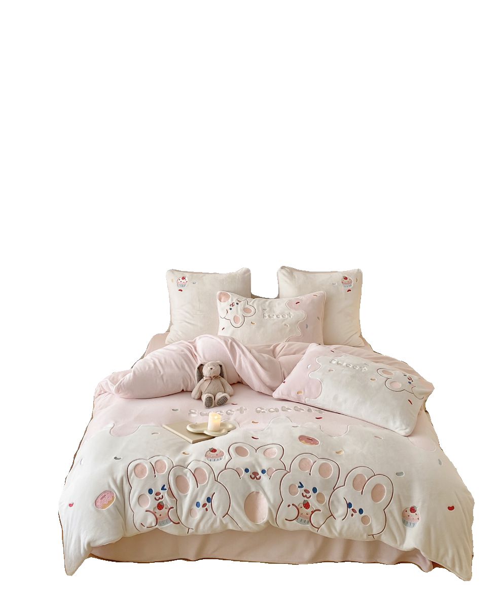 三套家纺四件套绒儿童卡通高克重牛奶绒 高亚光牛奶绒小兔子公主