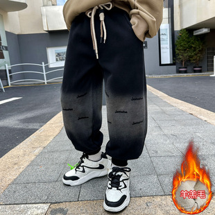 男童运动裤秋冬新款中大童儿童卫裤春秋加绒加厚一体绒束脚牛仔裤