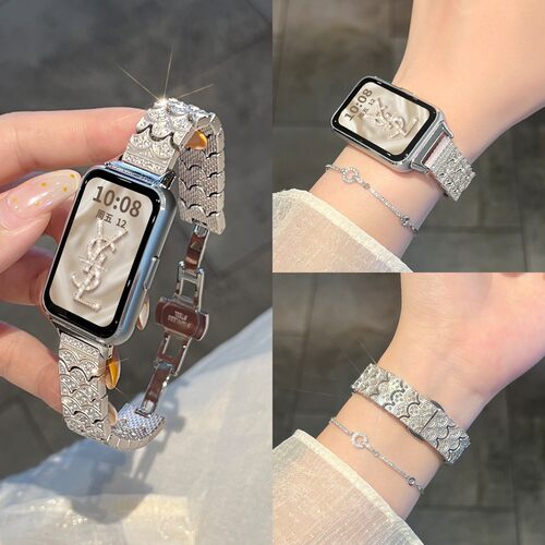适用华为gt7表带手环11pro/10金属fit5美人鱼鳞18/20/22mm手表带