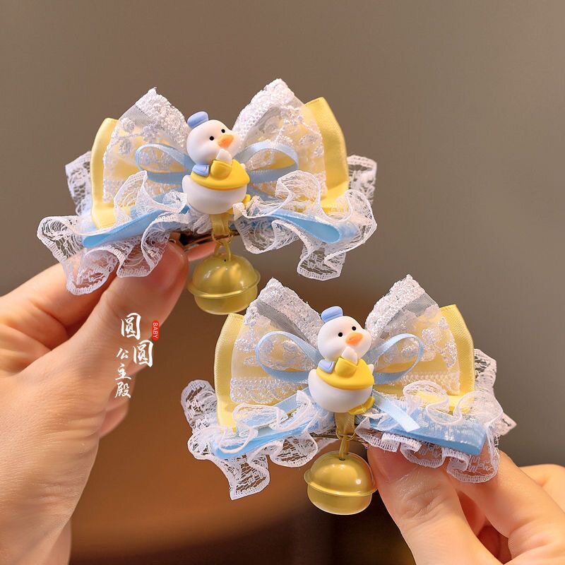 渐变彩虹蝴蝶结可爱独角兽小女孩立体夹洛丽塔小黄鸭铃铛儿童顶夹
