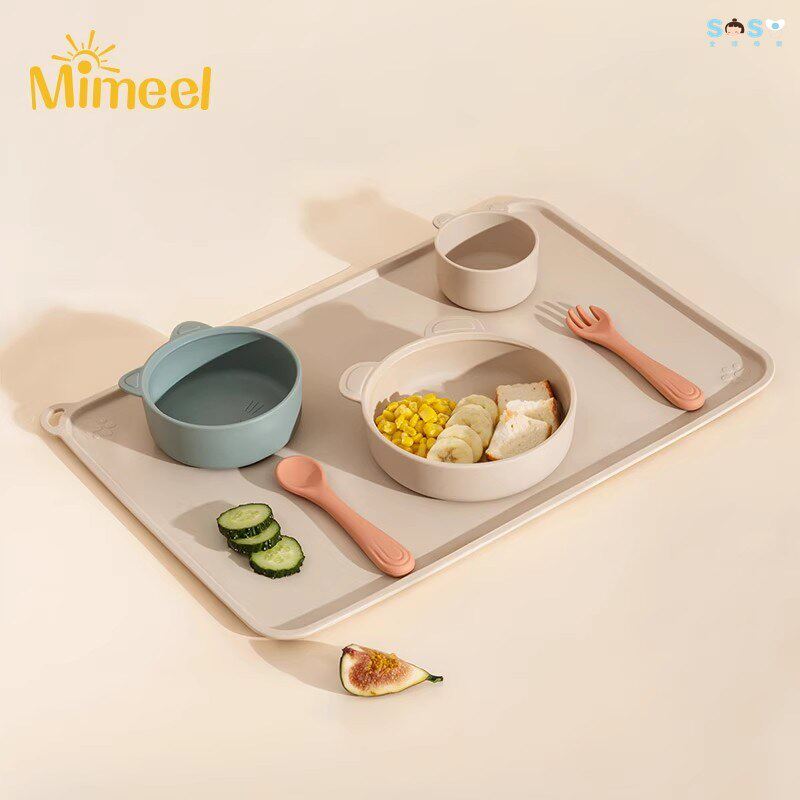 [SOSO全球]Mimeel婴幼儿宝宝餐具套装 餐垫叉勺水杯学吃饭吸盘碗