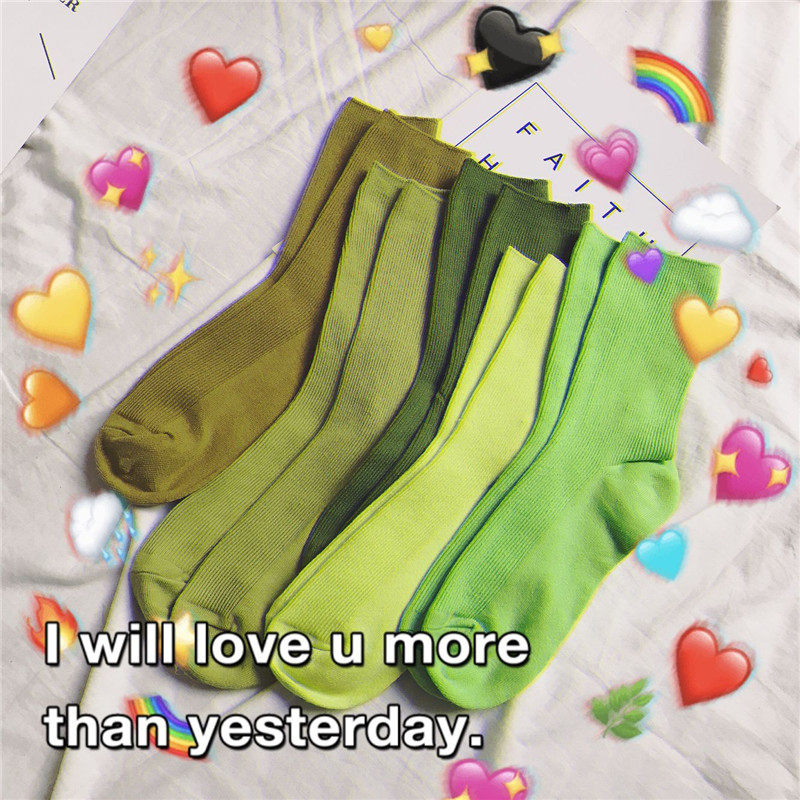 秋冬果绿色白色袜子女