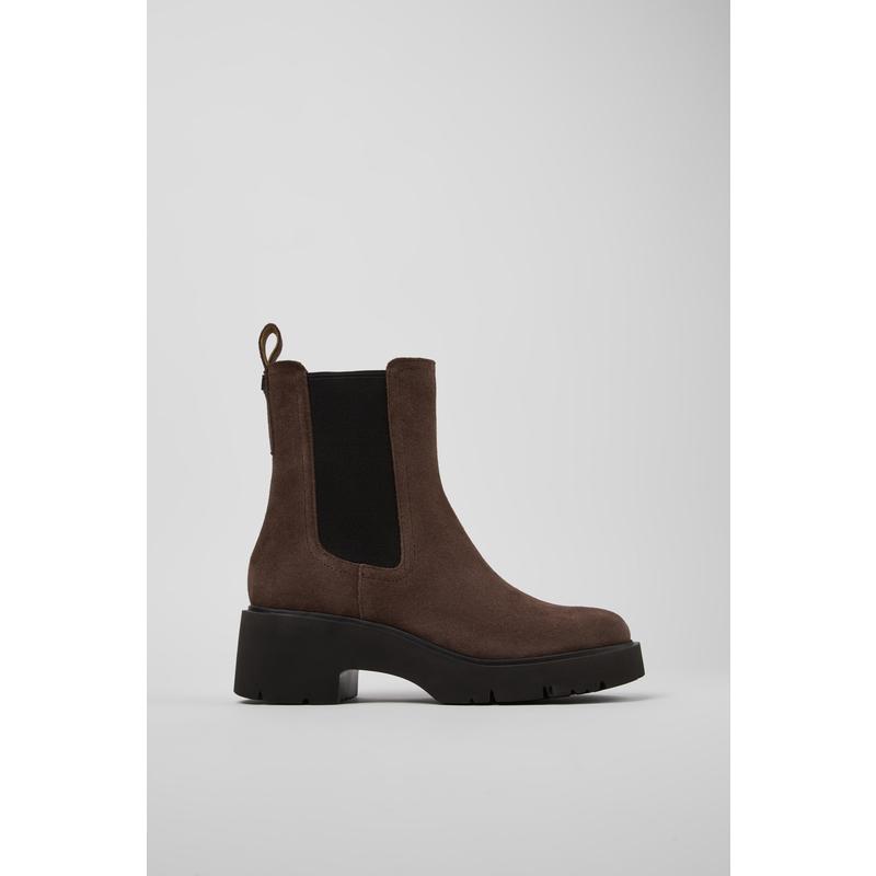 代购Camper女士切尔西靴透气吸汗软底轻便棕色反绒皮厚底