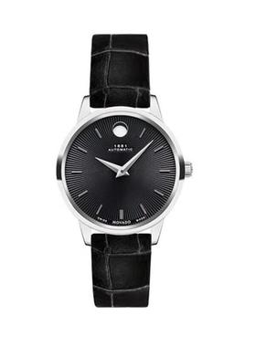 代购Movado摩凡陀女士腕表自动夜光日期透底皮带钢壳黑盘防水