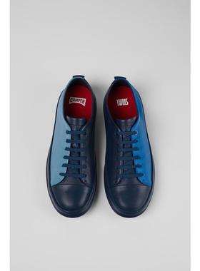 代购Camper男士男鞋透气吸汗舒适轻便蓝色皮革系带拼色日常穿搭