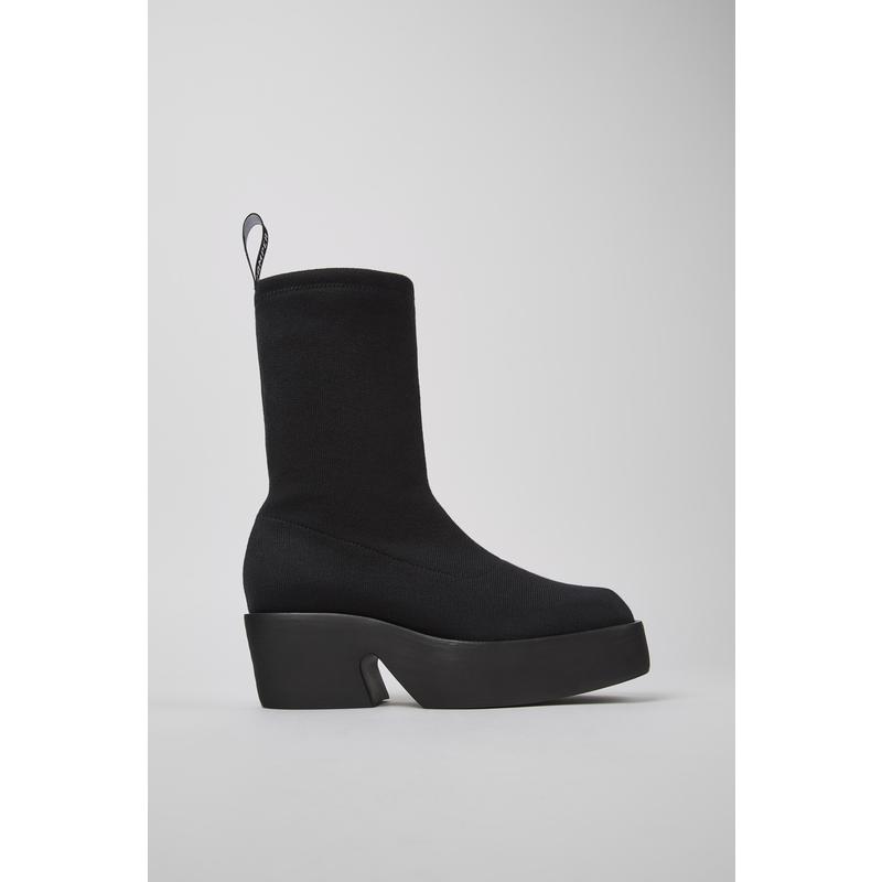 代购Camper女士短靴轻便透气舒适缓震黑色针织弹力粗跟日常穿搭