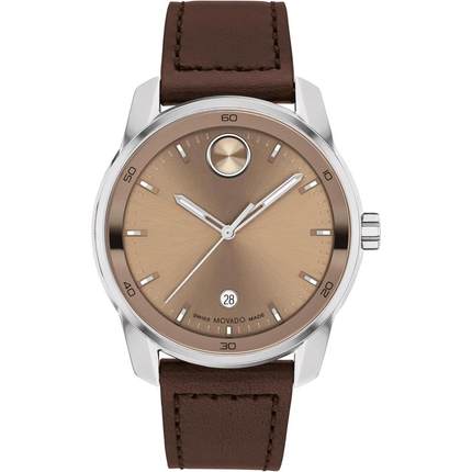 Movado/摩凡陀男士瑞士机械腕表蓝盘皮带经典款防水米mm