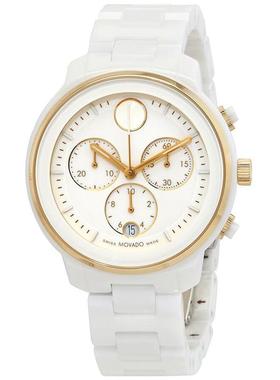 代购Movado摩凡陀女士腕表计时日期夜光测速陶瓷白色金色防水