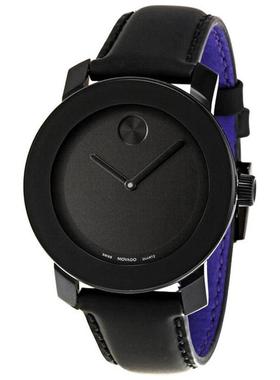 代购Movado摩凡陀女士腕表夜光防水计时防刮黑色皮带钢化树脂