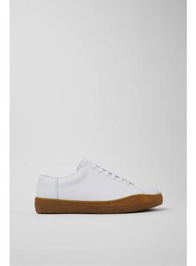 代购Camper男士小白鞋透气吸汗轻便防滑白色皮革系带橡胶鞋底