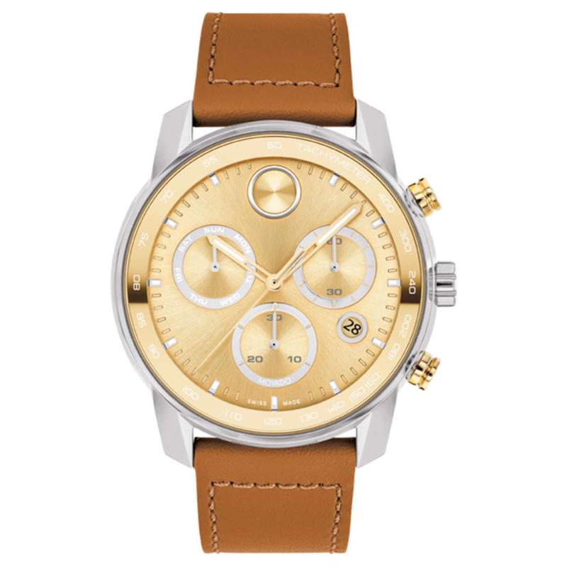 Movado/摩凡陀男士石英防水计时功能皮质表带商务休闲手表