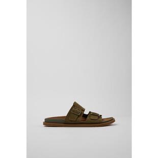 代购Camper女士凉鞋透气舒适轻便柔软鞋垫绿色羊皮革绒面双扣带