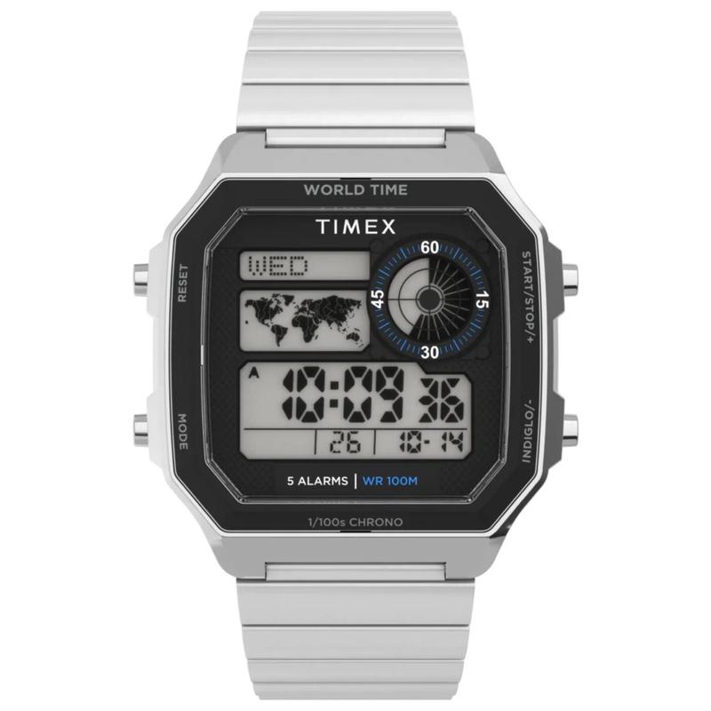 海外代购Timex/天美时男士手表欧美腕表世界时间夜光显示钢带