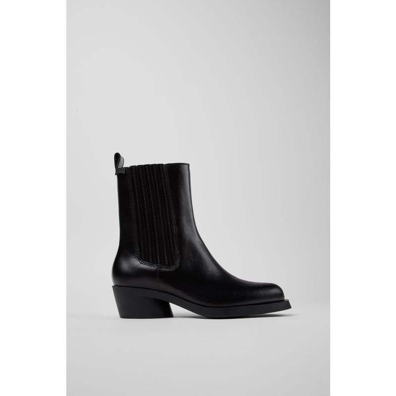 代购Camper女士切尔西靴透气吸汗舒适轻便黑色皮革圆头粗跟