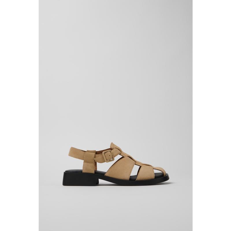 代购Camper女士凉鞋透气吸汗轻便软底米色牛巴革T字带后跟扣带